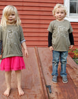 Cat Kids Size Super Soft Tee in Olive, Mauve or Salmon