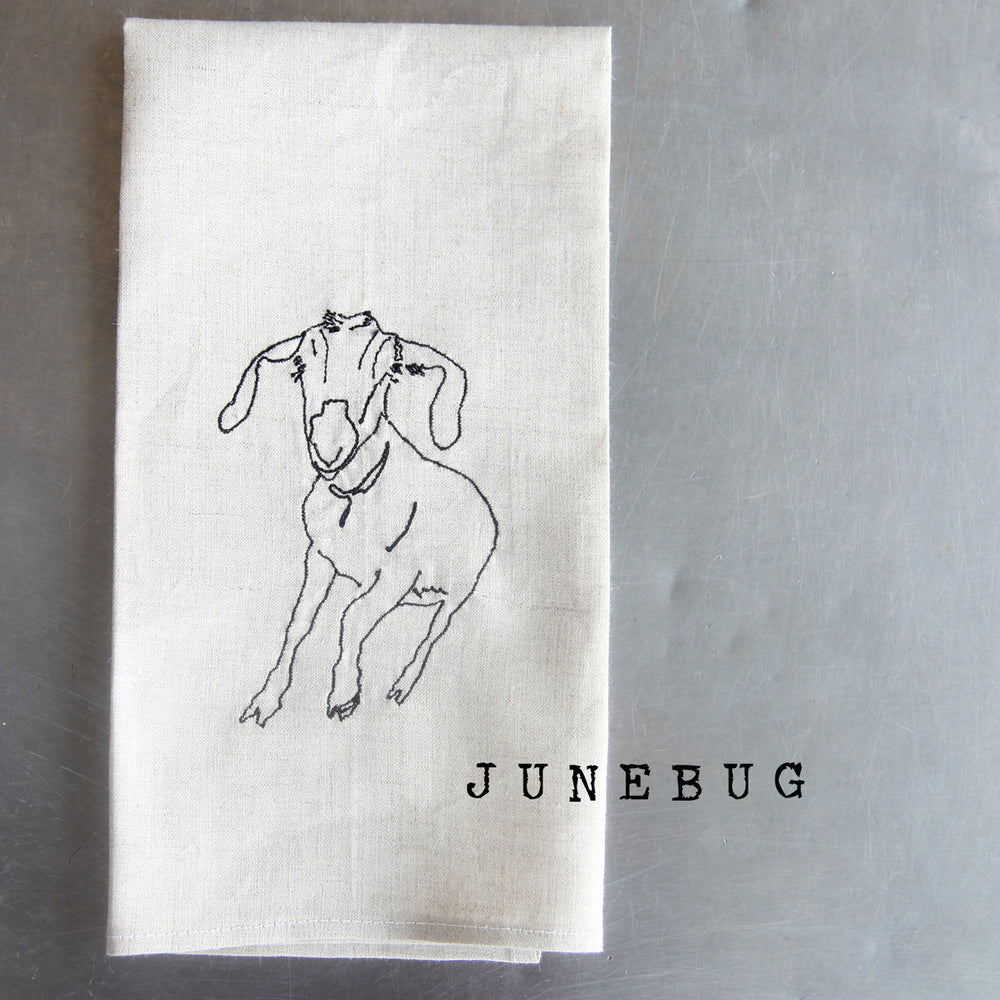 Embroidered Goat Tea Towel - Junebug