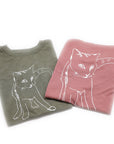 Cat Kids Size Super Soft Tee in Olive, Mauve or Salmon