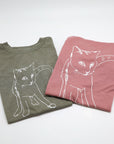 Cat Kids Size Super Soft Tee in Olive, Mauve or Salmon