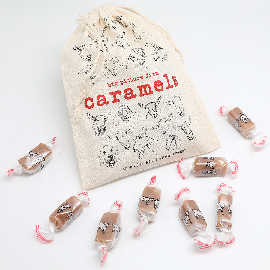 Caramels in a super cute satchel with all the goat faces!