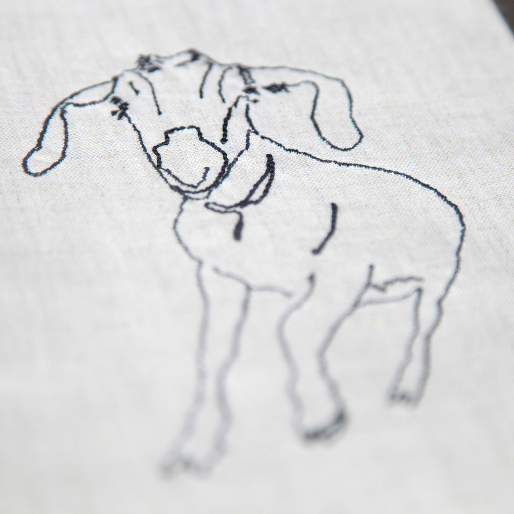 Embroidered Goat Tea Towel - Junebug