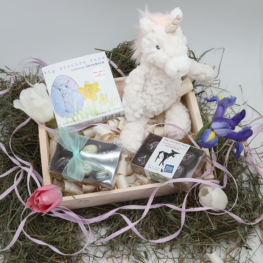 Easter Bunny Basket with Unicorn Stuffy